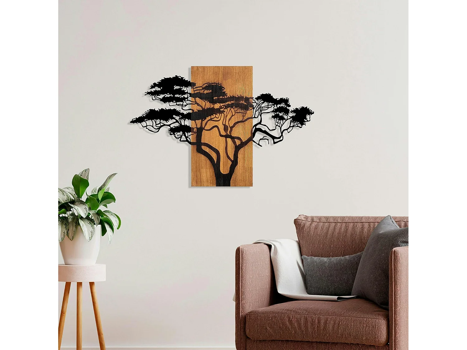 Décoration murale métal et bois – Acacia