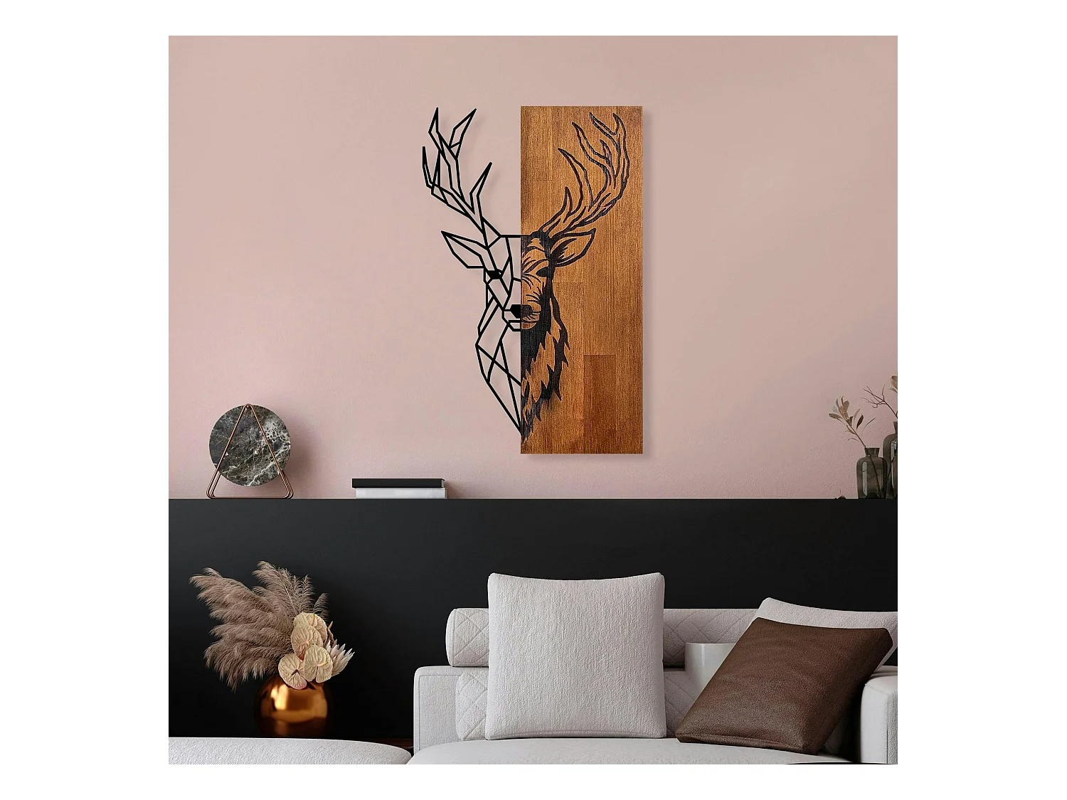 Décoration murale métal et bois – cerf