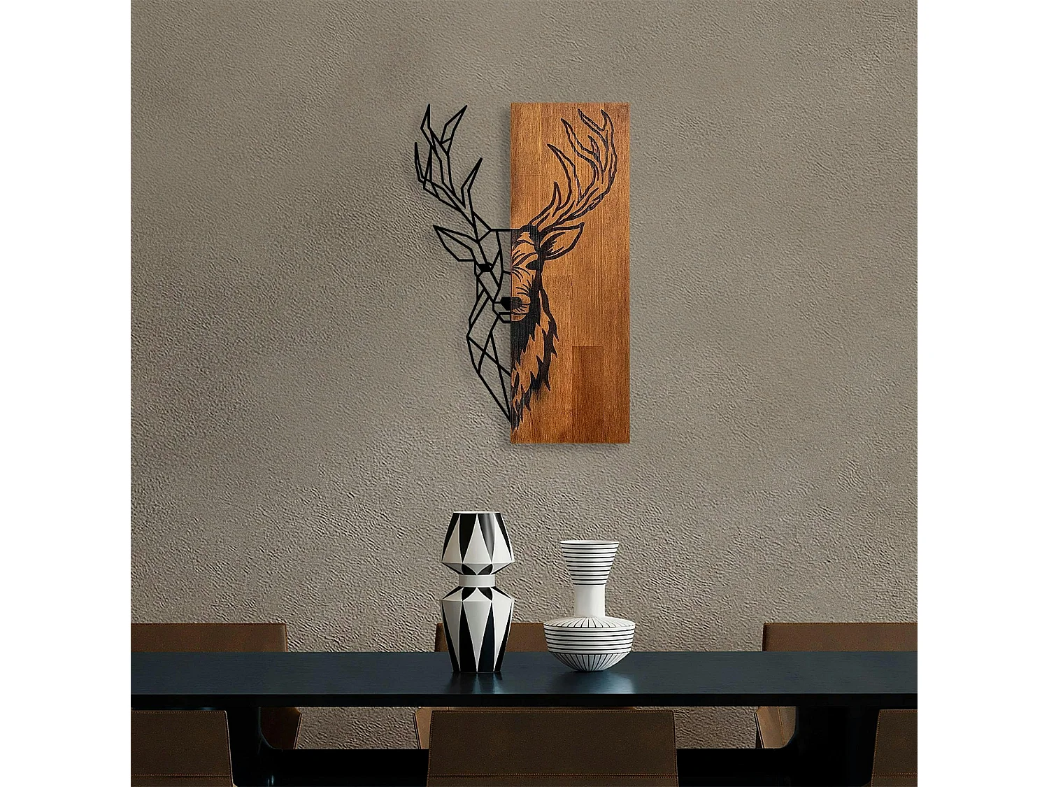 Décoration murale métal et bois – cerf
