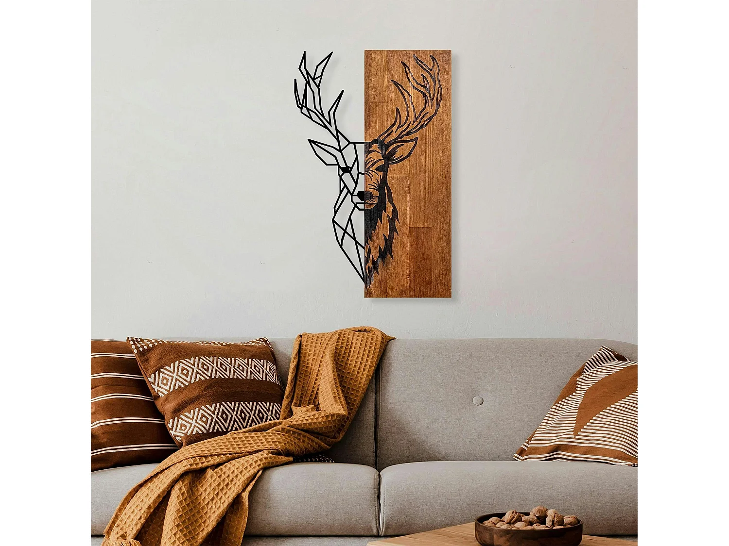 Décoration murale métal et bois – cerf