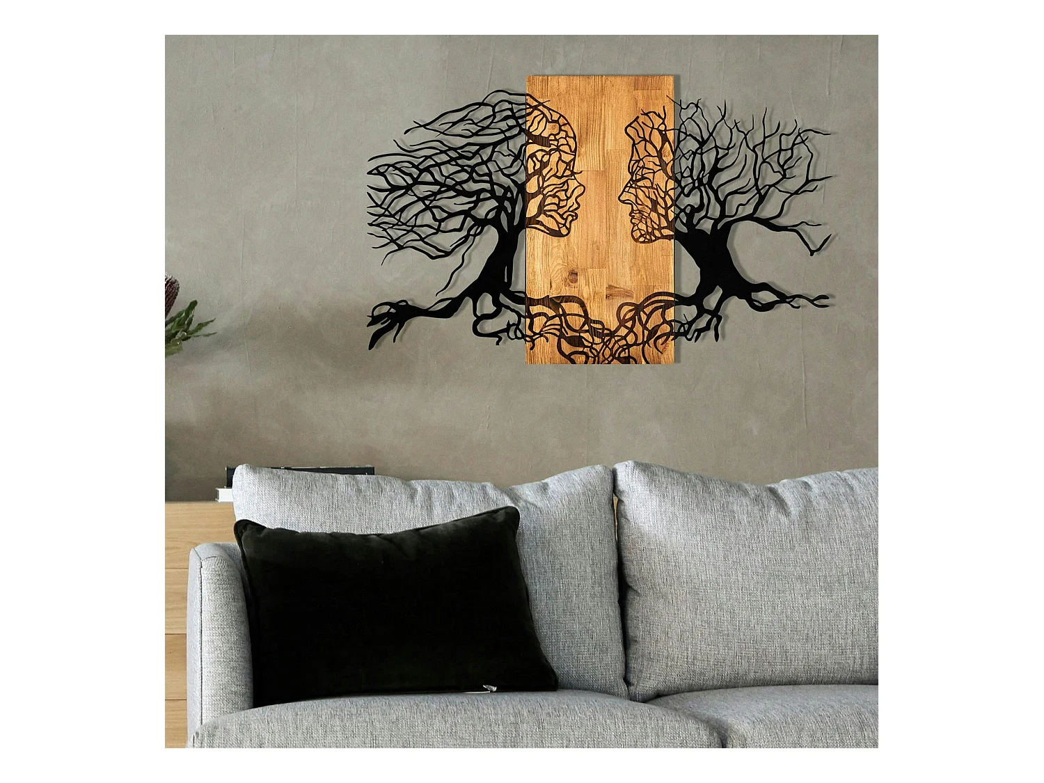 Décoration murale chambre – visages stylisés métal et bois
