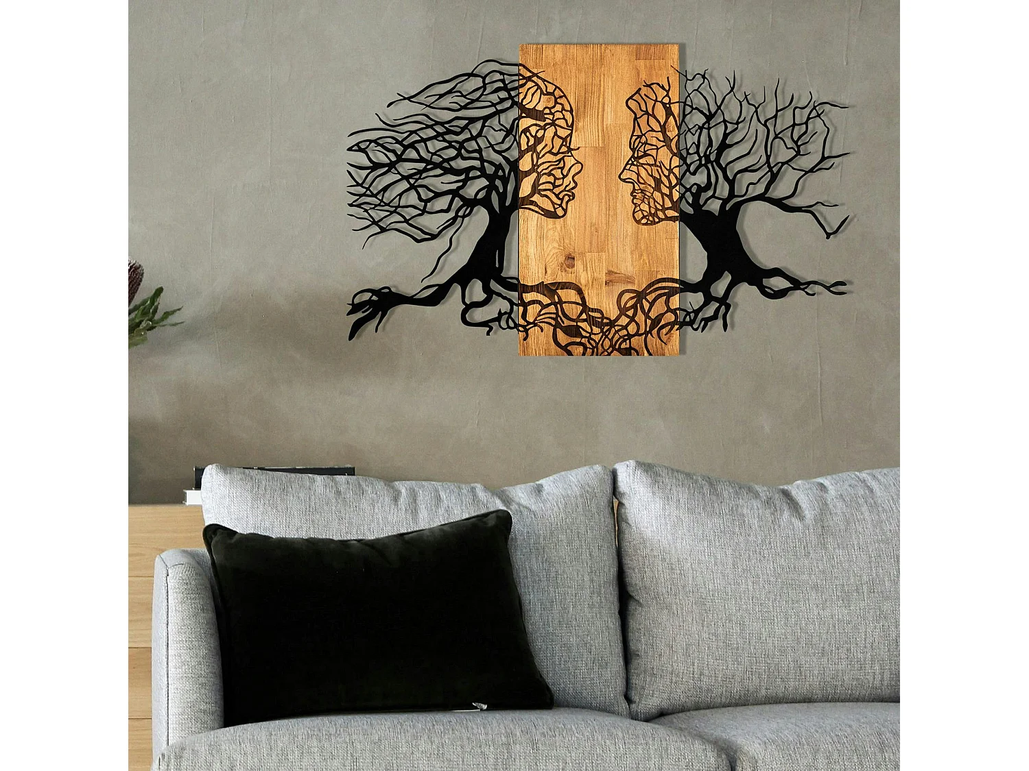 Décoration murale chambre – visages stylisés métal et bois