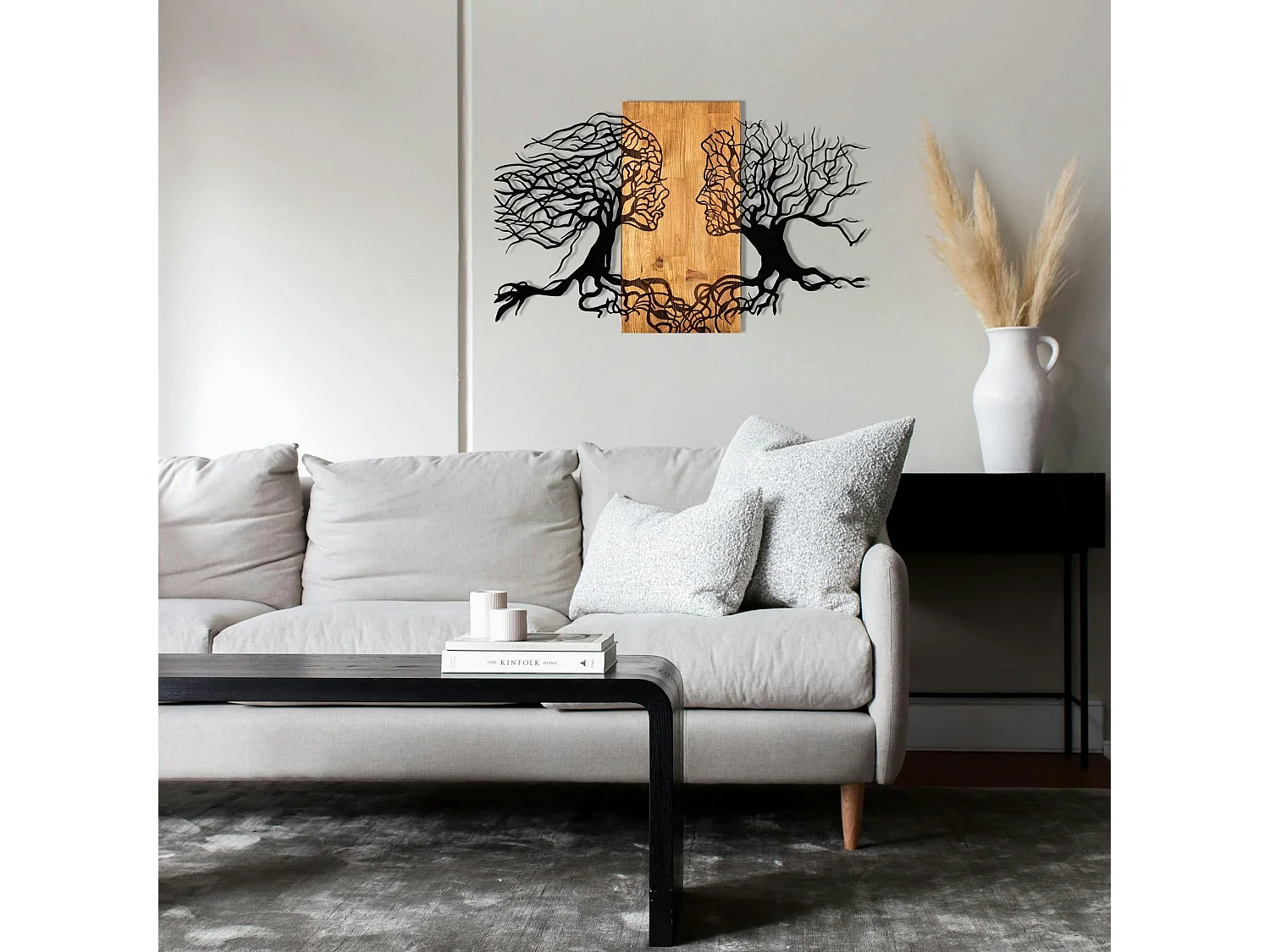 Décoration murale chambre – visages stylisés métal et bois