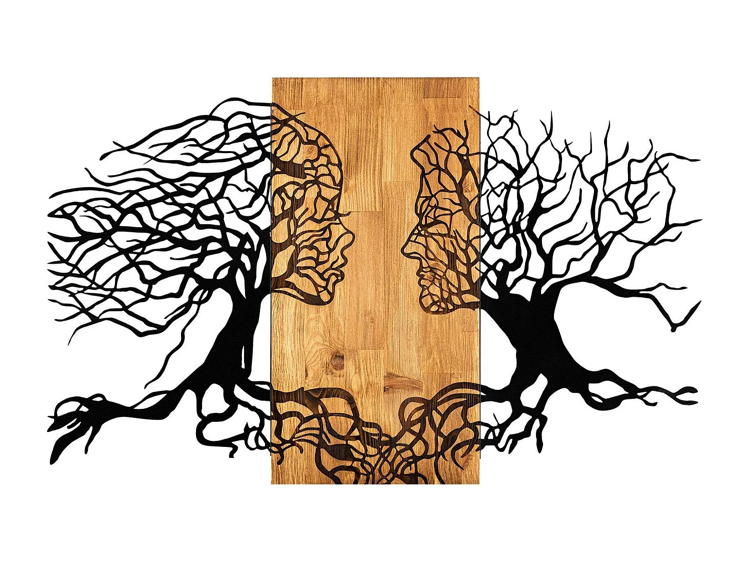 Décoration murale chambre – visages stylisés métal et bois