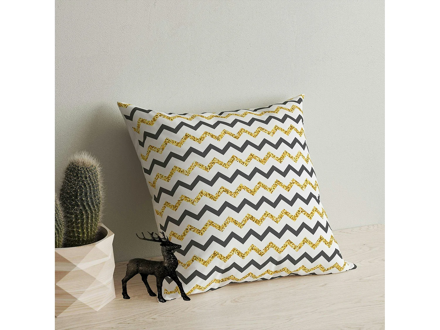 Coussin gris et jaune zébré – entretien facile IZMIR