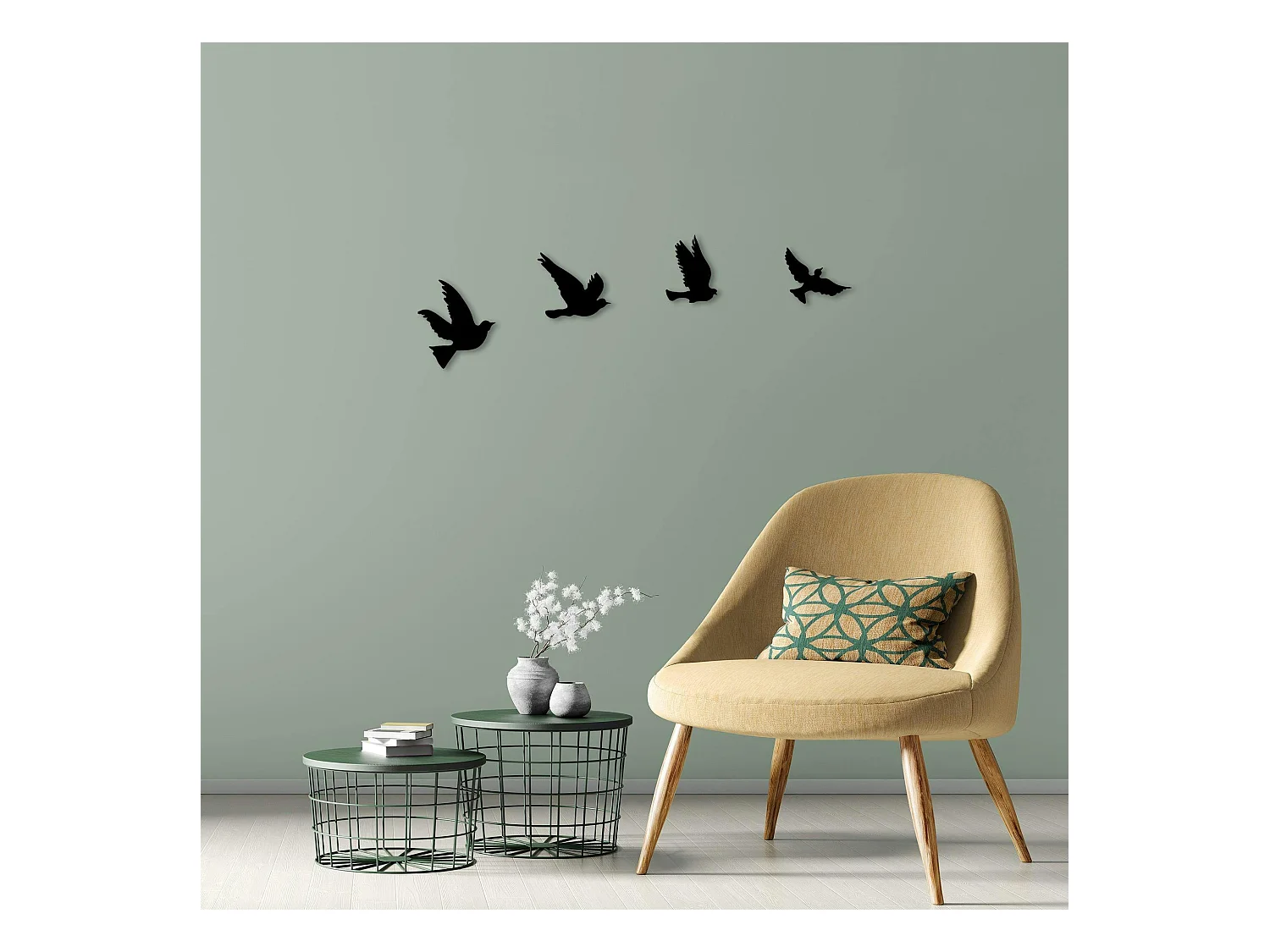 Décoration murale en métal noir – oiseaux en vol (lot de 4)
