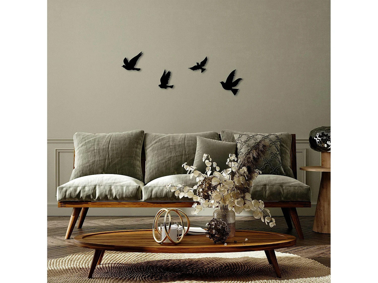 Décoration murale en métal noir – oiseaux en vol (lot de 4)