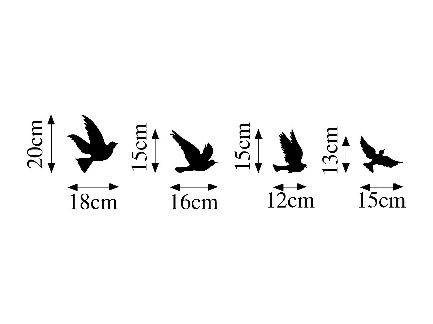 Décoration murale en métal noir – oiseaux en vol (lot de 4)