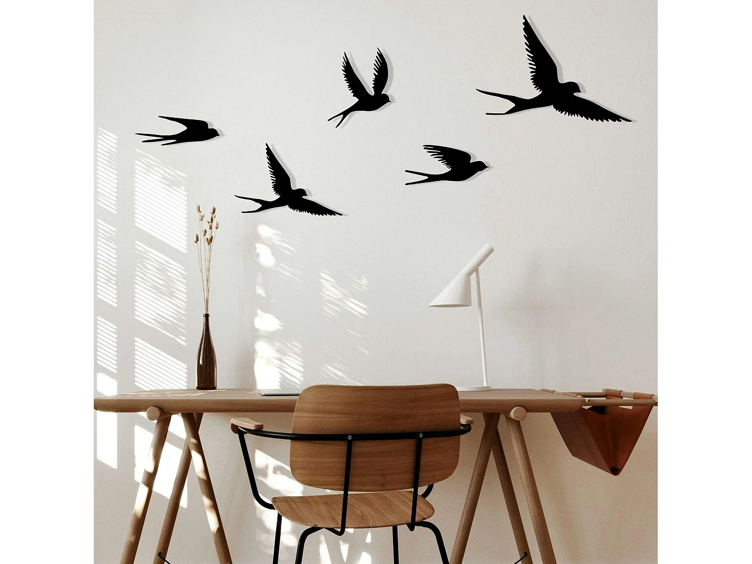 Décoration murale métal noir – envolée d'oiseaux (lot de 5)