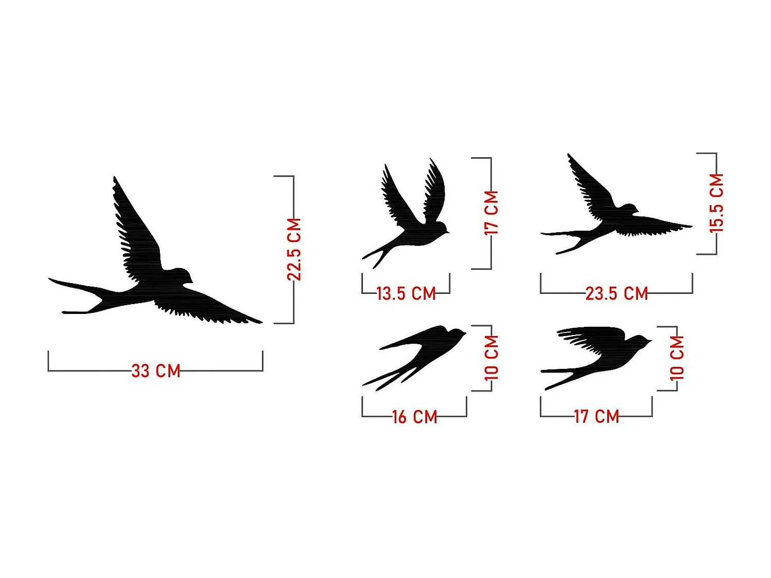 Décoration murale métal noir – envolée d'oiseaux (lot de 5)