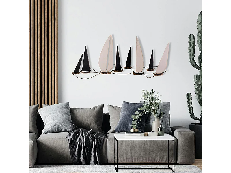 Décoration murale marine en métal – bateaux noirs et blancs