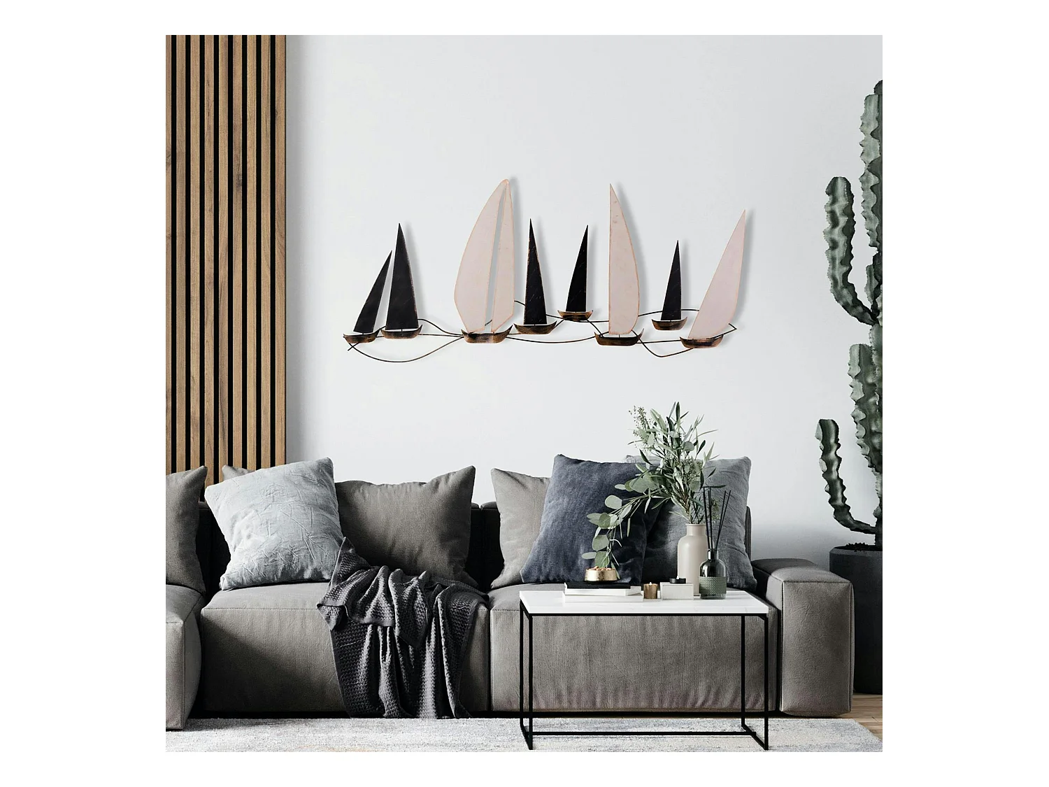 Décoration murale marine en métal – bateaux noirs et blancs