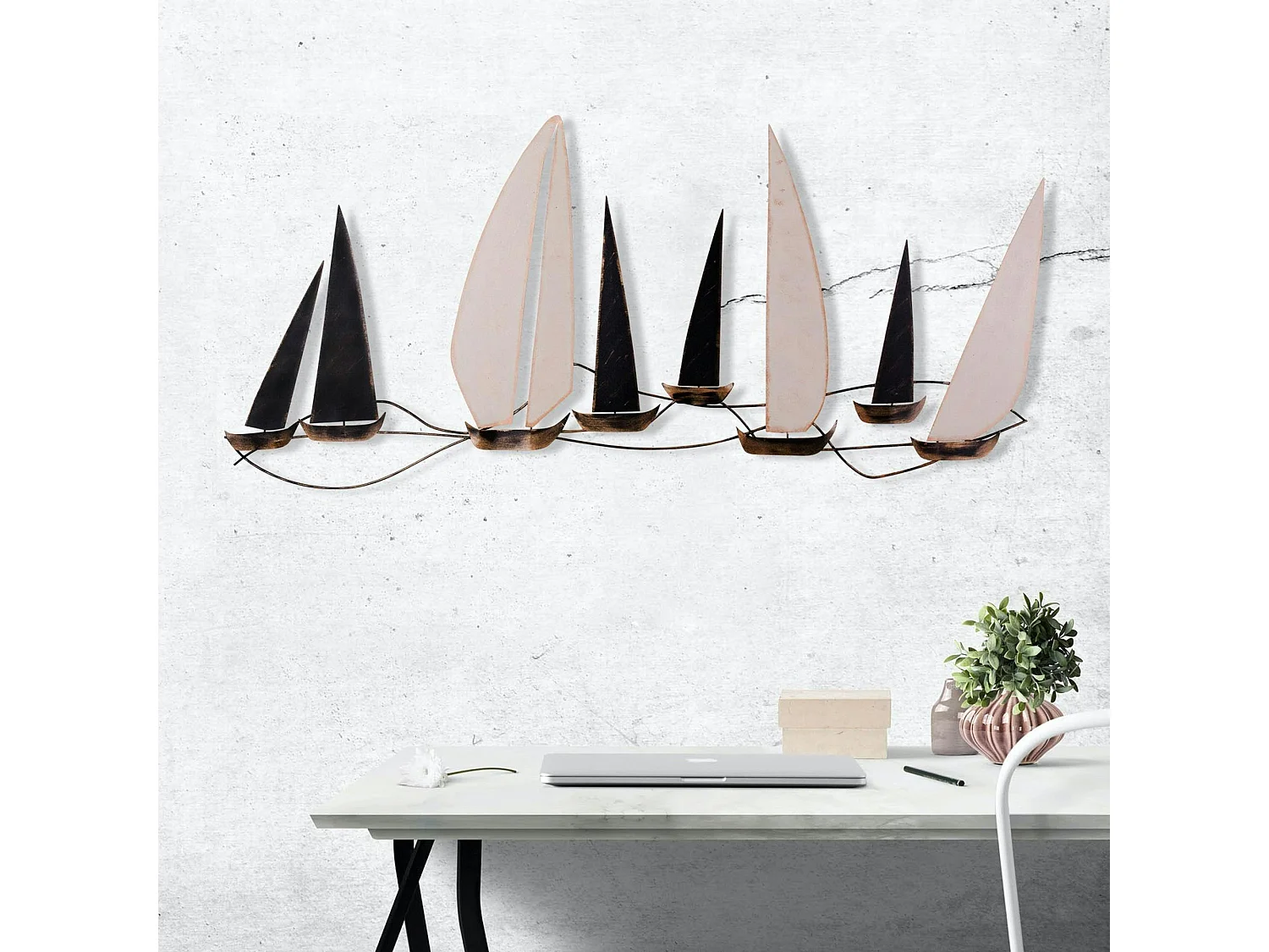 Décoration murale marine en métal – bateaux noirs et blancs