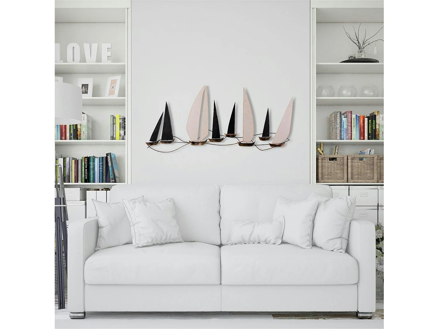 Décoration murale marine en métal – bateaux noirs et blancs