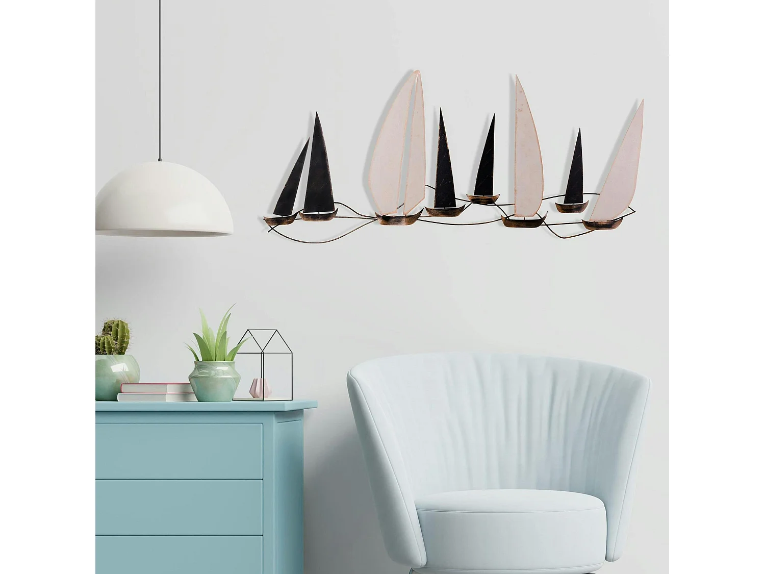 Décoration murale marine en métal – bateaux noirs et blancs