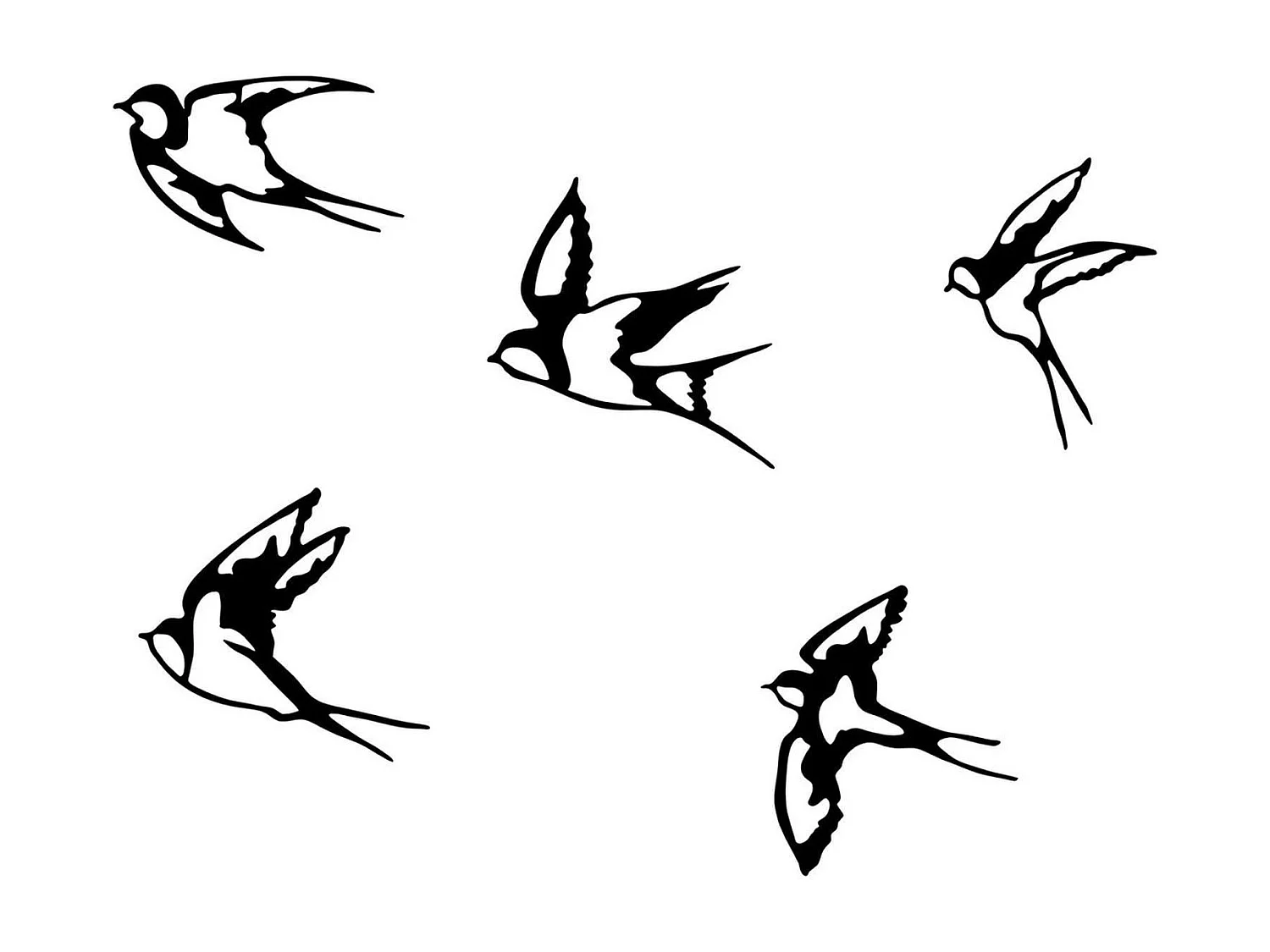 Décoration murale en métal noir – hirondelles (lot de 5)