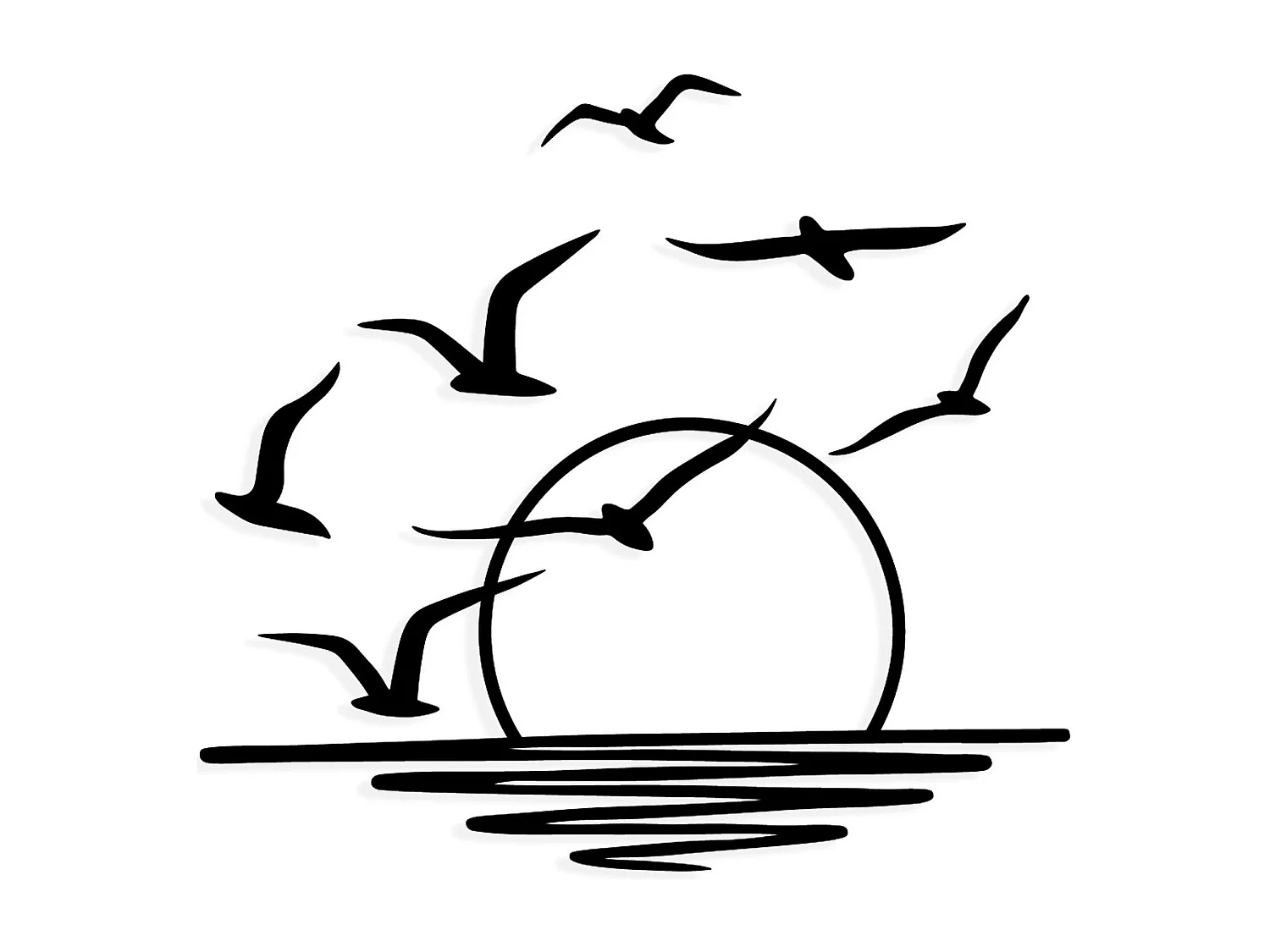 Décoration murale métal noir – coucher de soleil et oiseaux