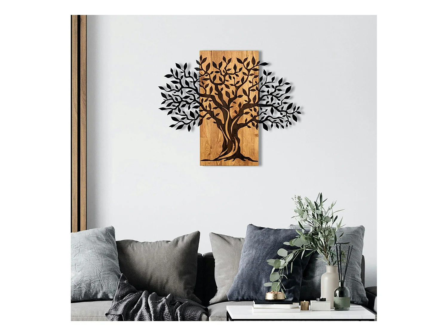 Décoration murale en métal et bois – arbre de vie