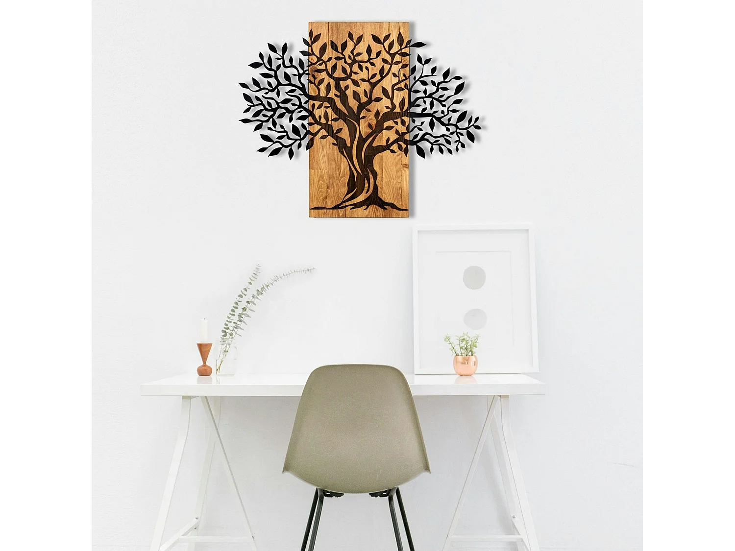 Décoration murale en métal et bois – arbre de vie