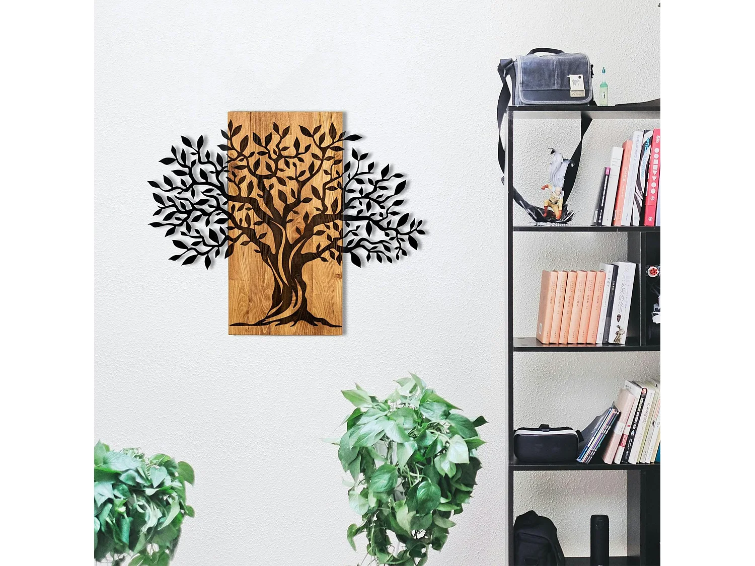 Décoration murale en métal et bois – arbre de vie