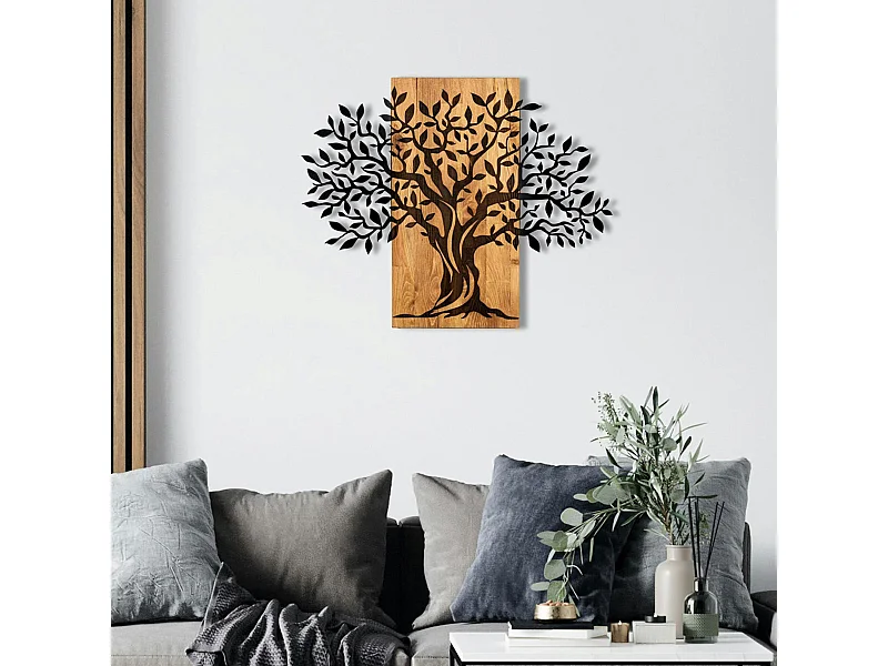 Décoration murale en métal et bois – arbre de vie