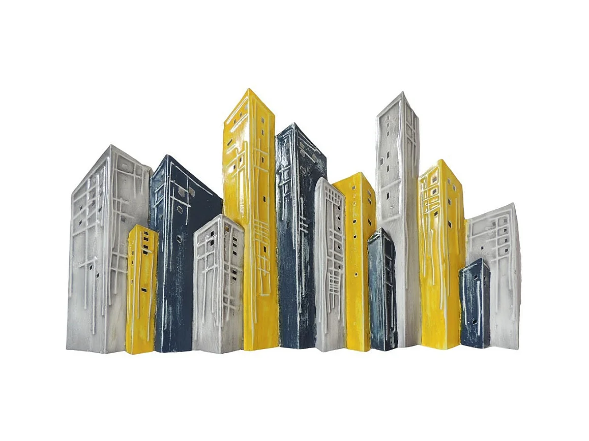 Décoration murale métal buildings gris et jaunes