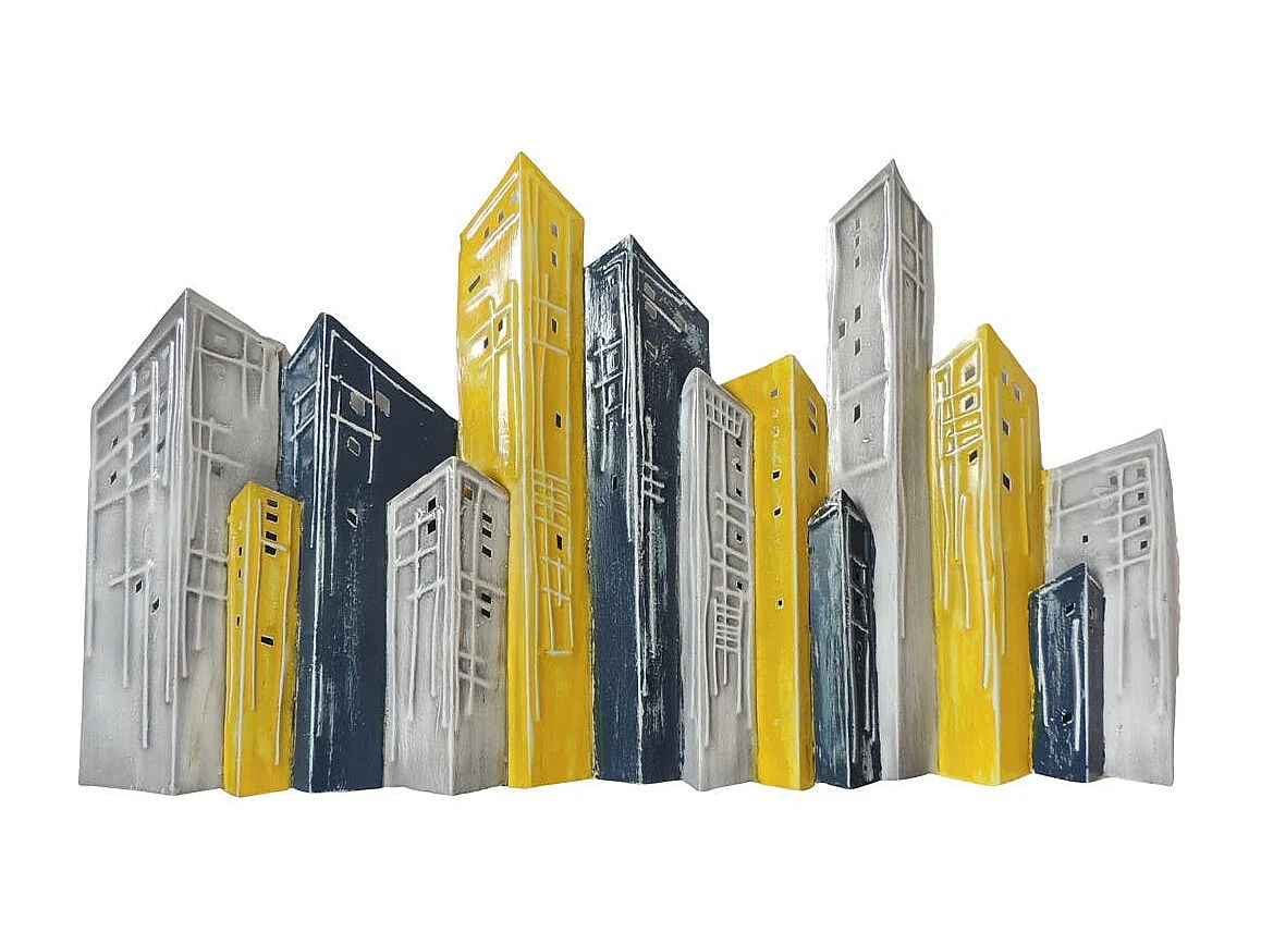 Décoration murale métal buildings gris et jaunes