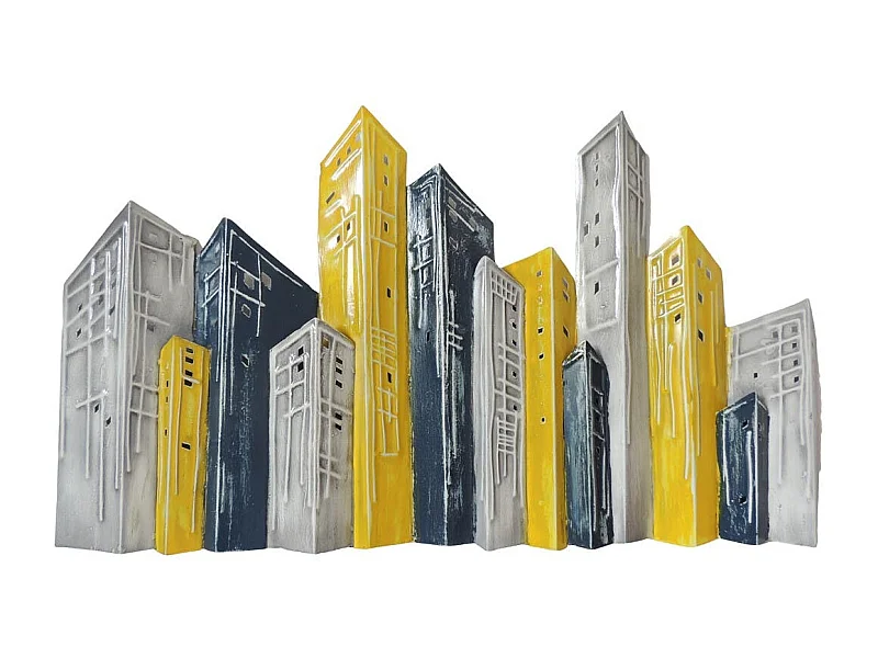 Décoration murale métal buildings gris et jaunes