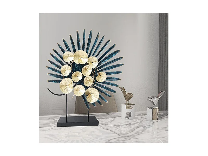 Objet déco à poser feuille de palmier ton bleu et or