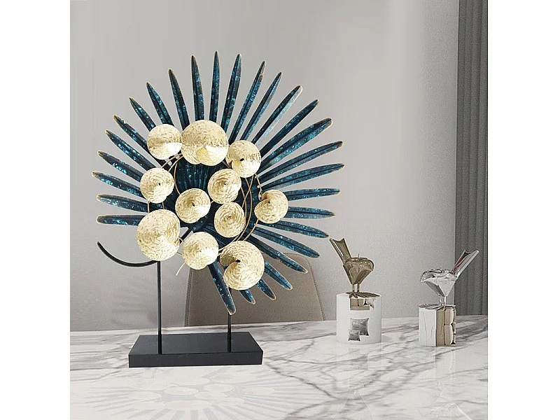 Objet déco à poser feuille de palmier ton bleu et or