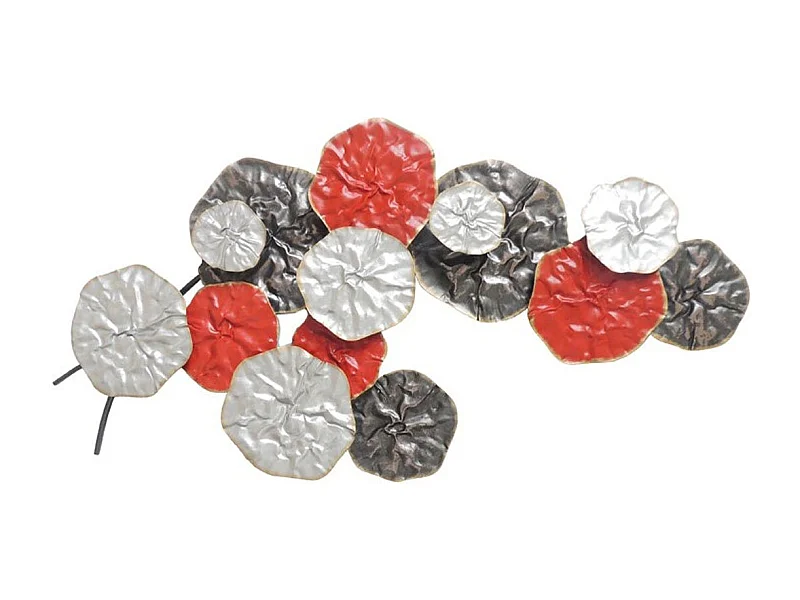 Décoration murale métal bouquet abstrait rouge gris