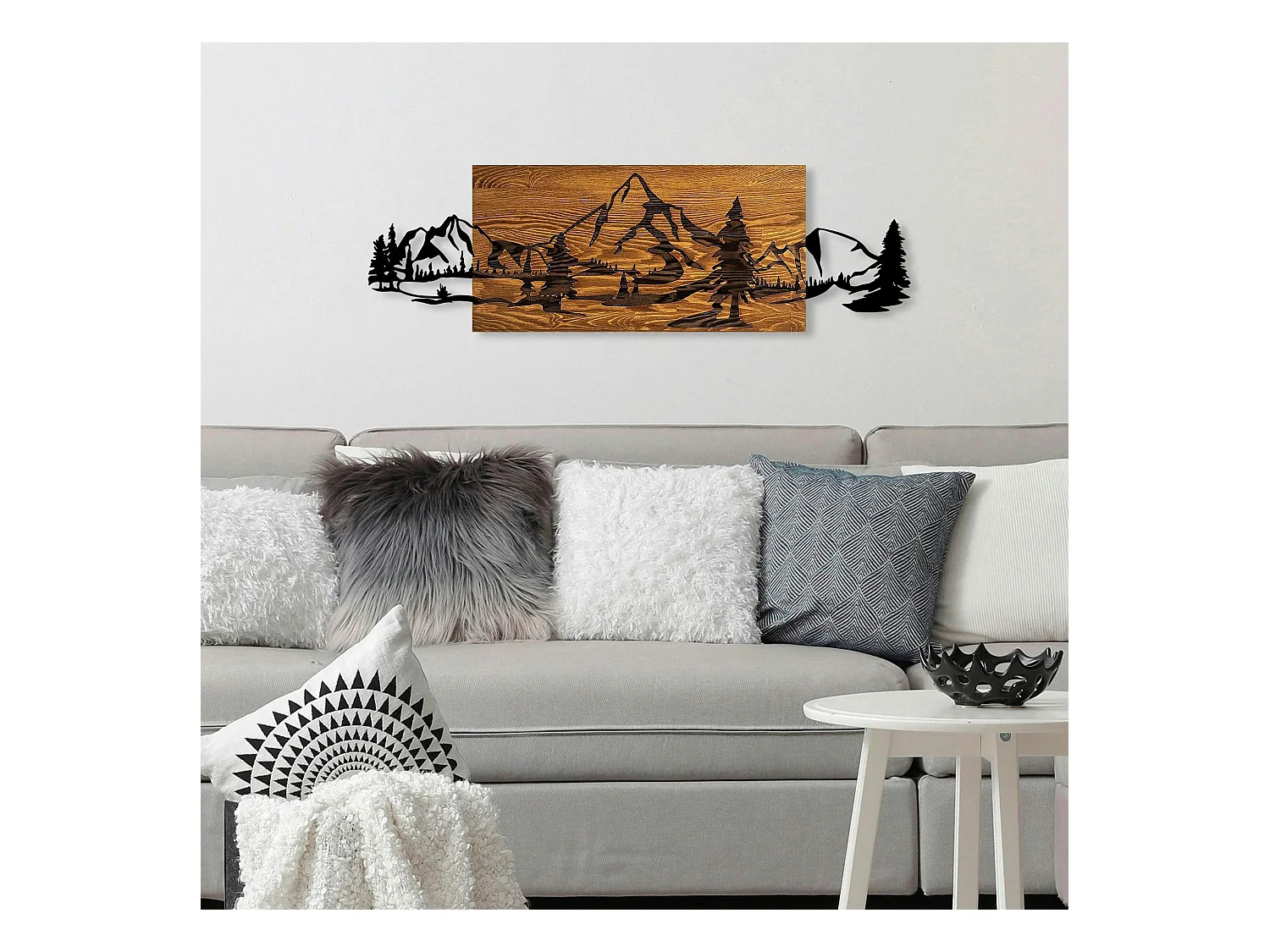 Décoration murale en métal et bois – paysage de montagne