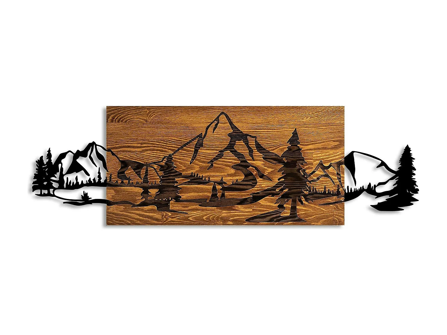 Décoration murale en métal et bois – paysage de montagne