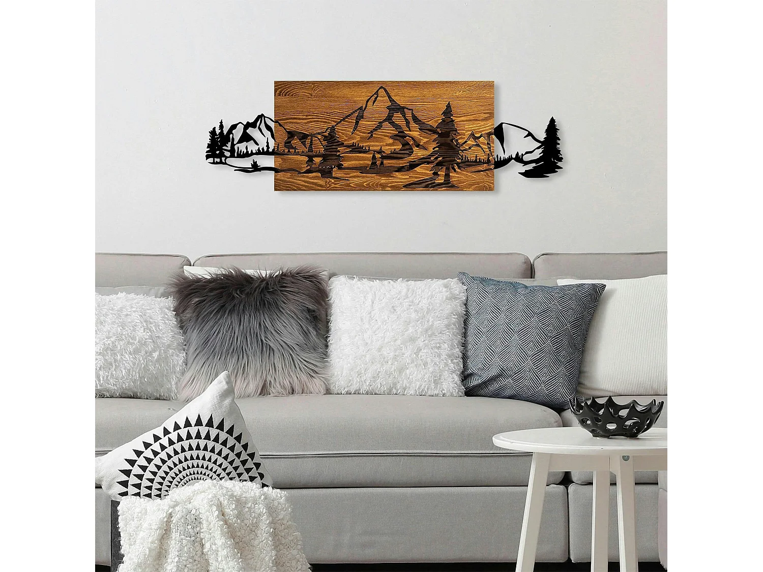 Décoration murale en métal et bois – paysage de montagne