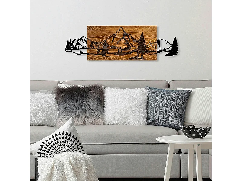 Décoration murale en métal et bois – paysage de montagne