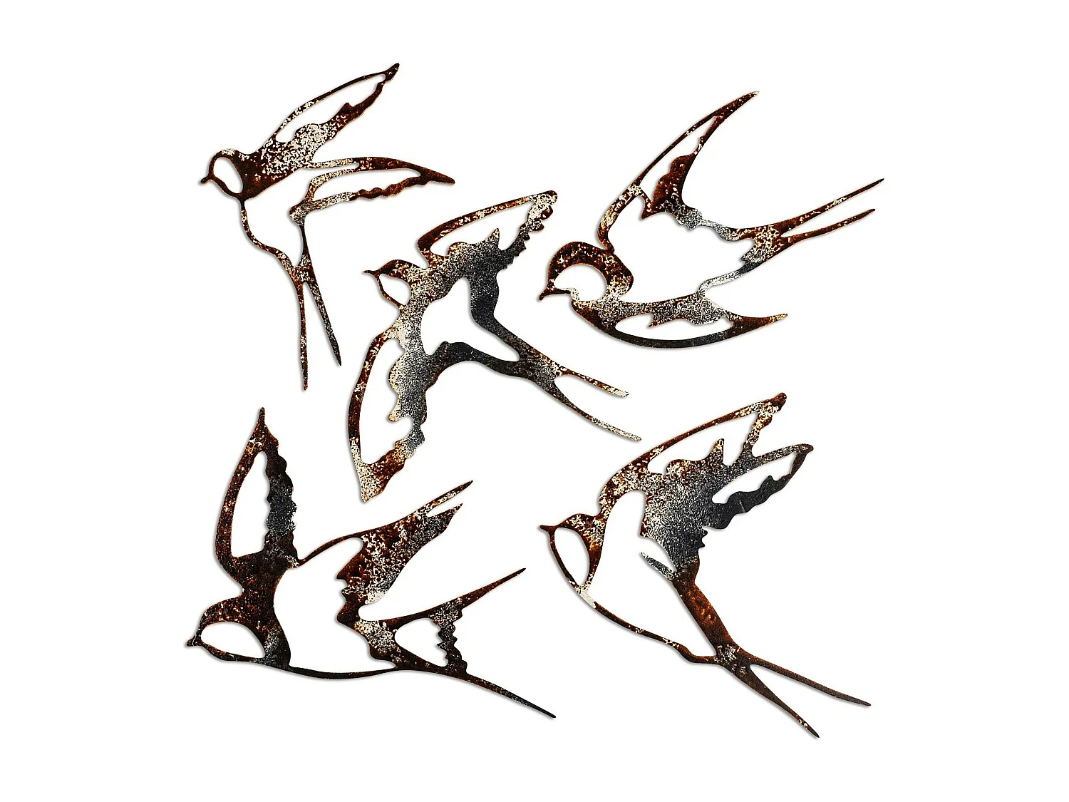 Décoration murale oiseaux en métal mordoré (lot de 5)