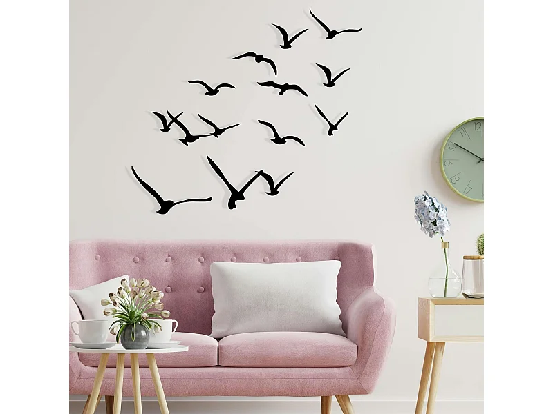 Décoration murale nature – oiseaux métal noir (lot de 11)