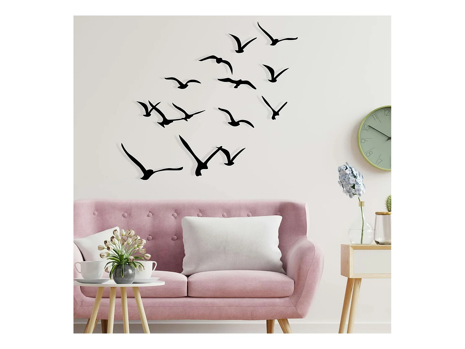 Décoration murale nature – oiseaux métal noir (lot de 11)