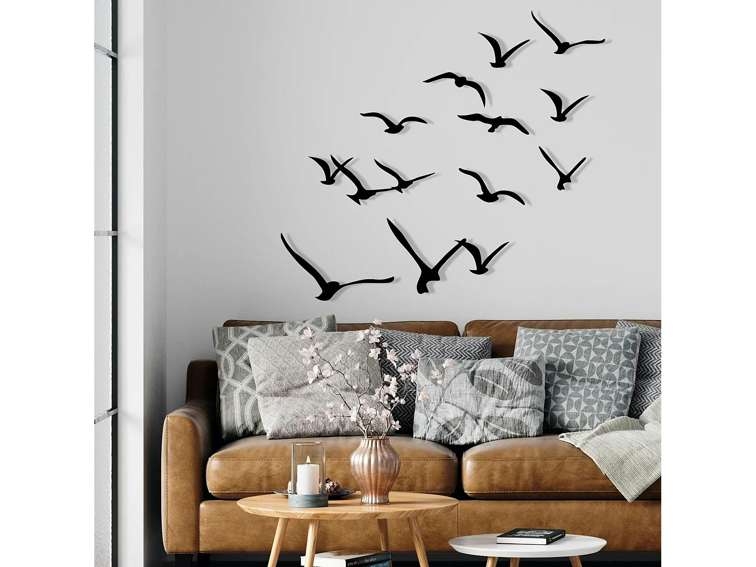 Décoration murale nature – oiseaux métal noir (lot de 11)