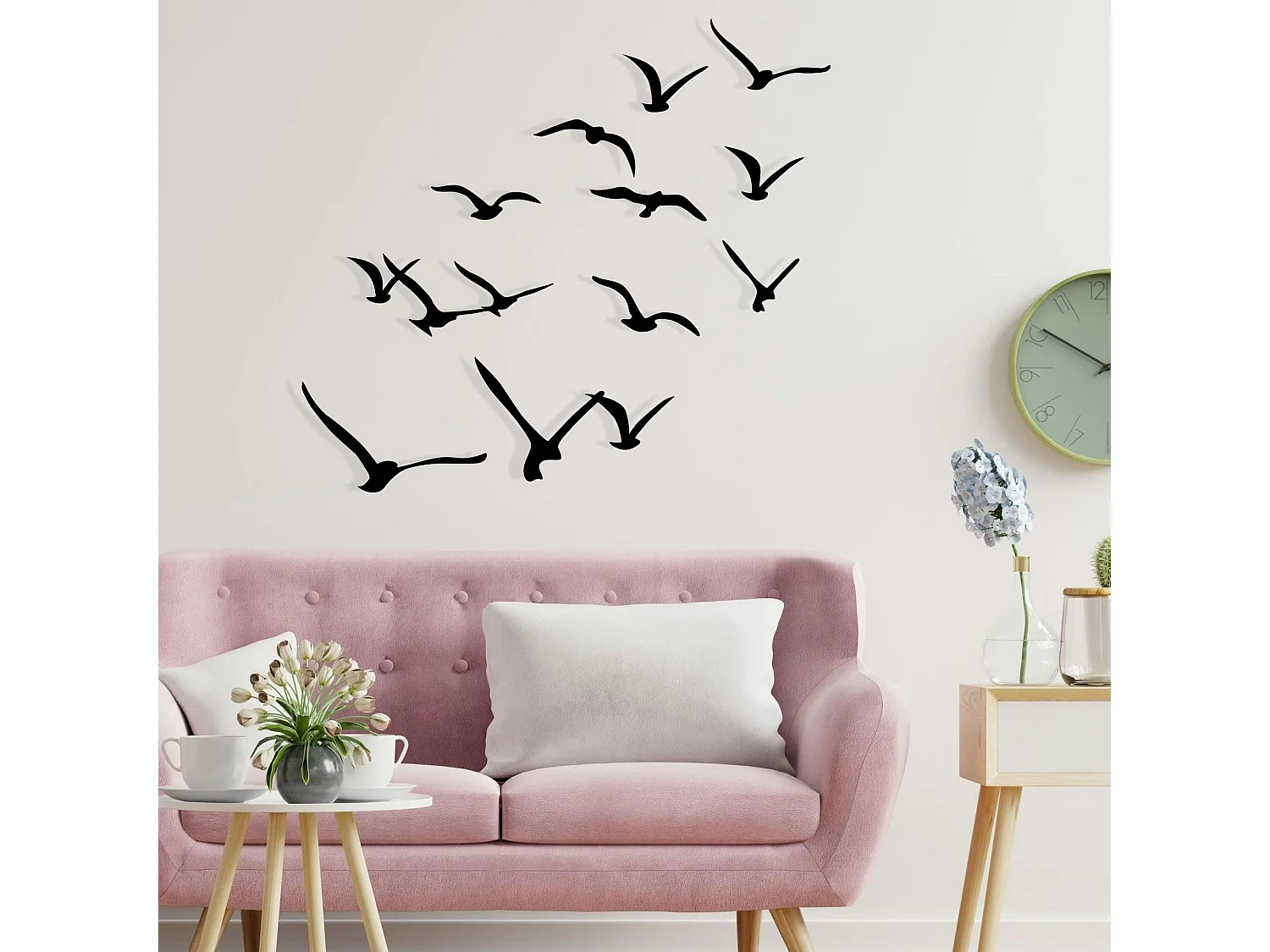 Décoration murale nature – oiseaux métal noir (lot de 11)