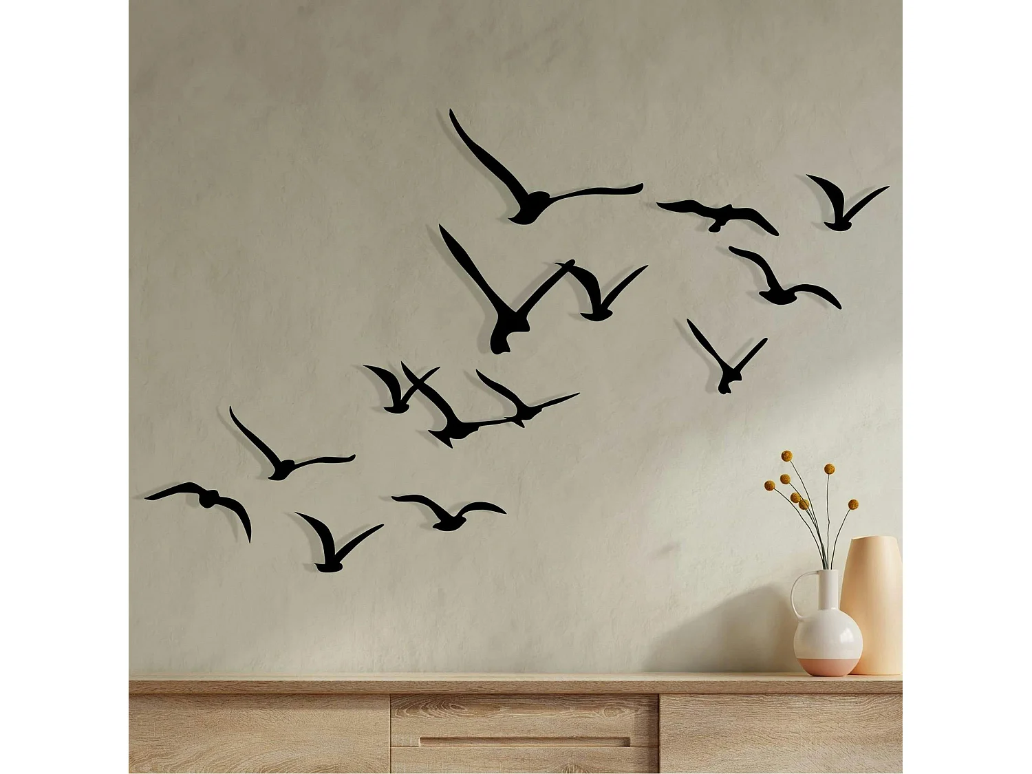 Décoration murale nature – oiseaux métal noir (lot de 11)