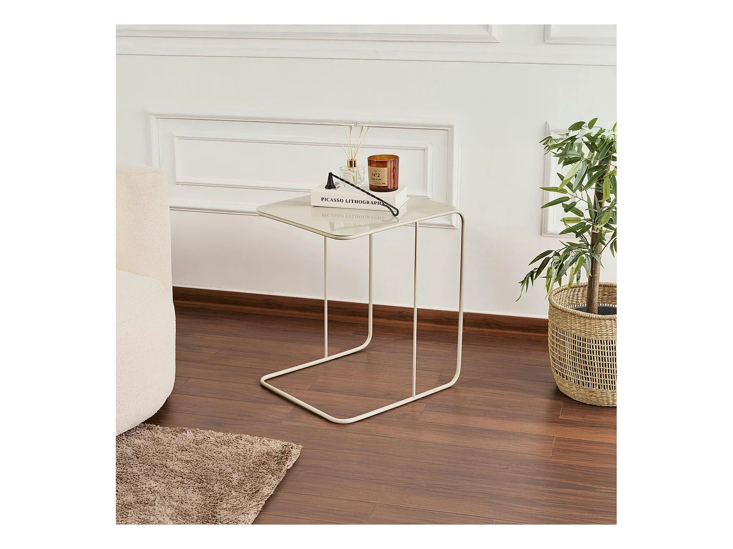 Bout de canapé design métal taupe – plateau carré moderne SFAX