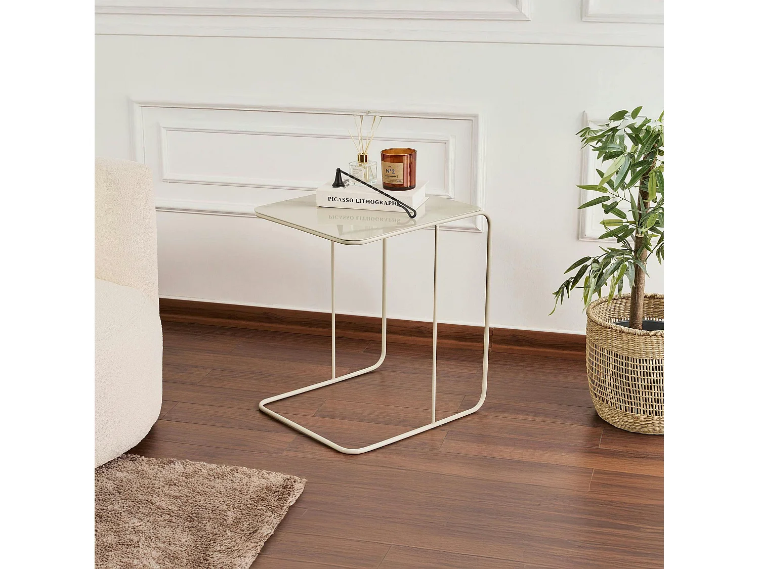 Bout de canapé design métal taupe – plateau carré moderne SFAX