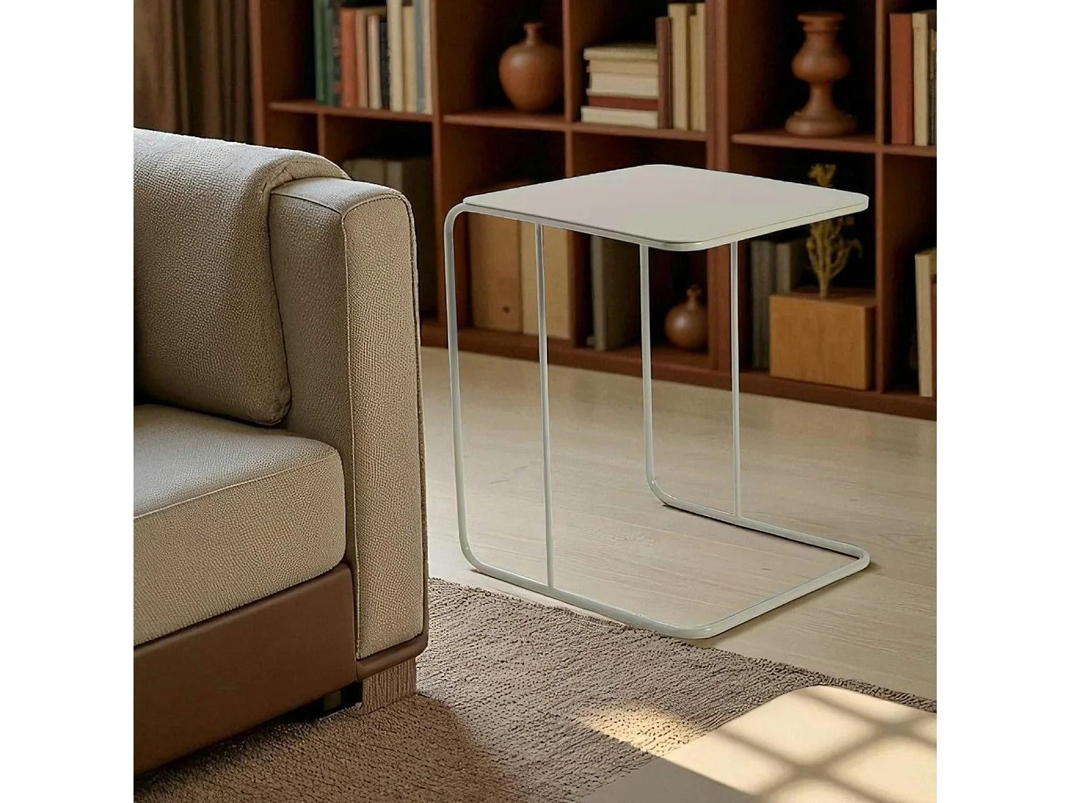 Bout de canapé design métal taupe – plateau carré moderne SFAX