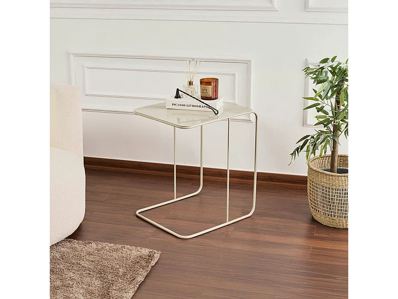 Bout de canapé design métal taupe – plateau carré moderne SFAX