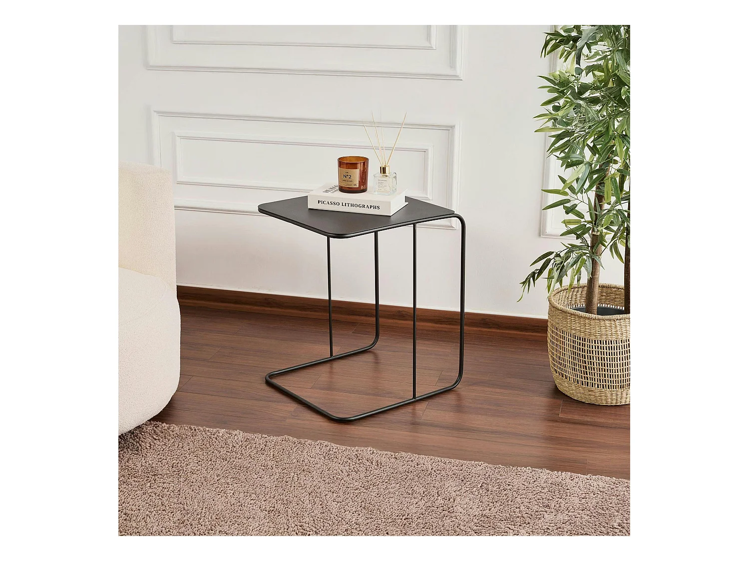 Bout de canapé design métal noir – plateau carré moderne SFAX