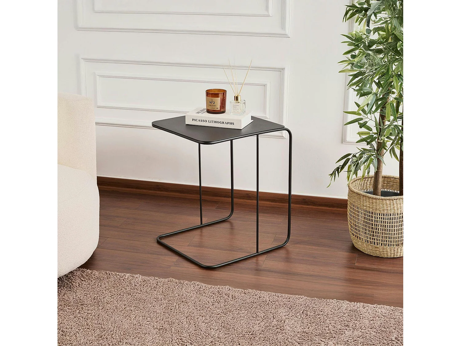 Bout de canapé design métal noir – plateau carré moderne SFAX