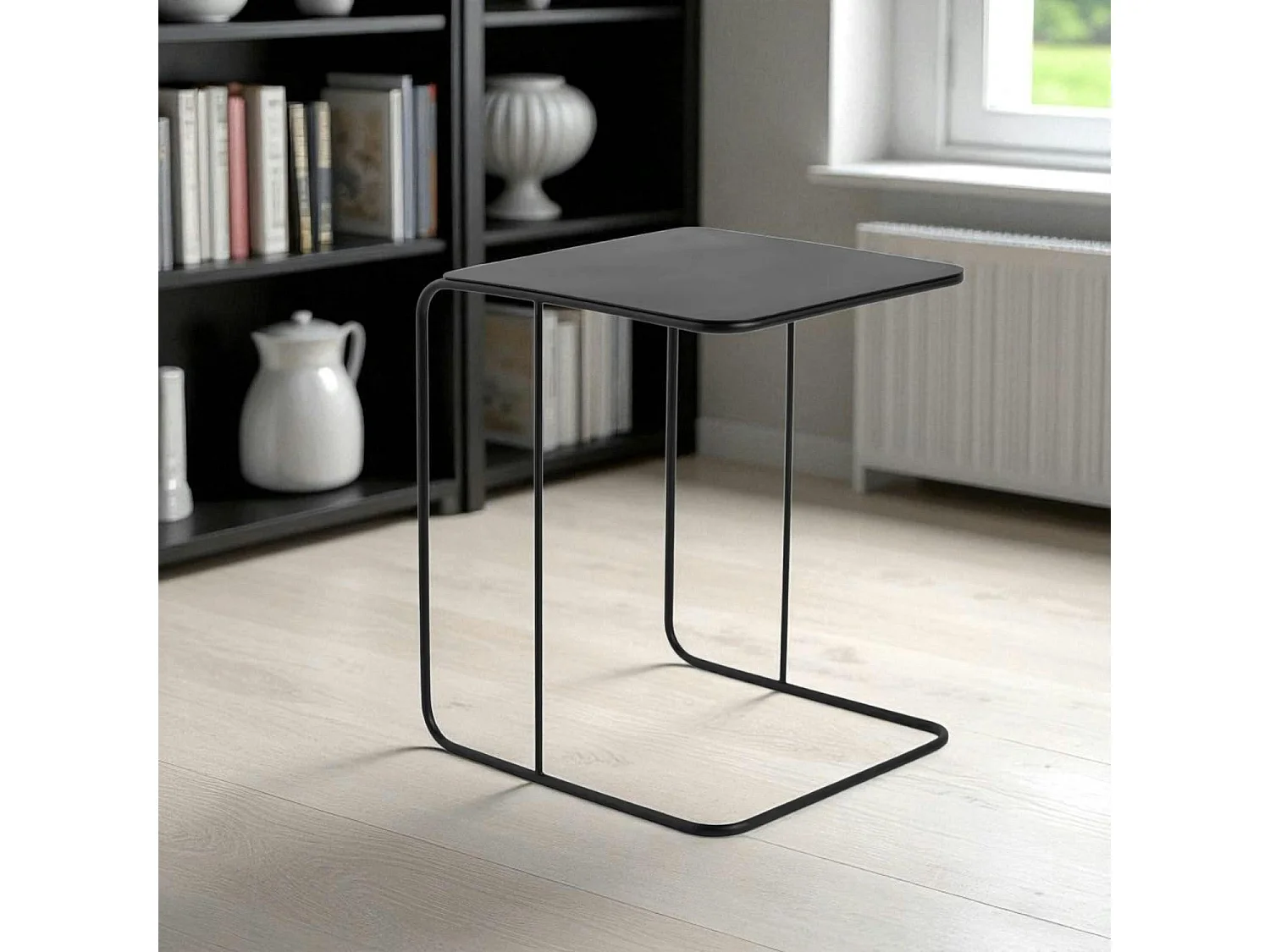 Bout de canapé design métal noir – plateau carré moderne SFAX