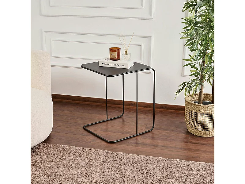 Bout de canapé design métal noir – plateau carré moderne SFAX