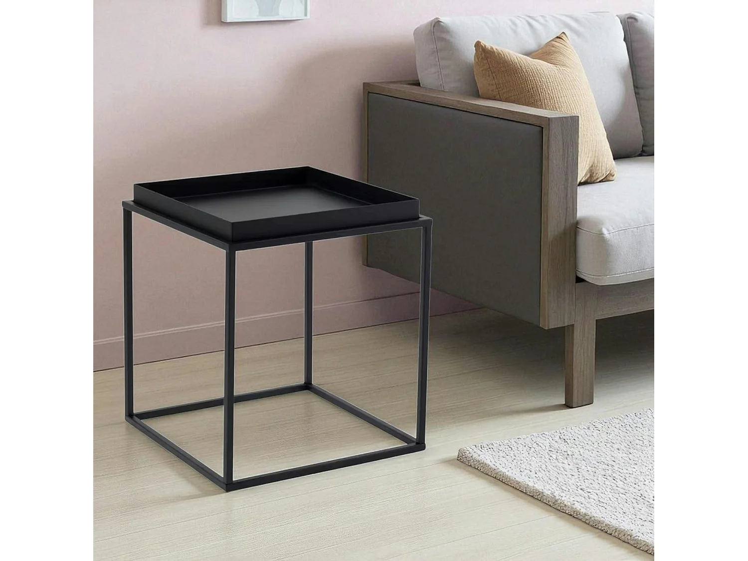 Bout de canapé cube noir – plateau mobile, style design SFAX